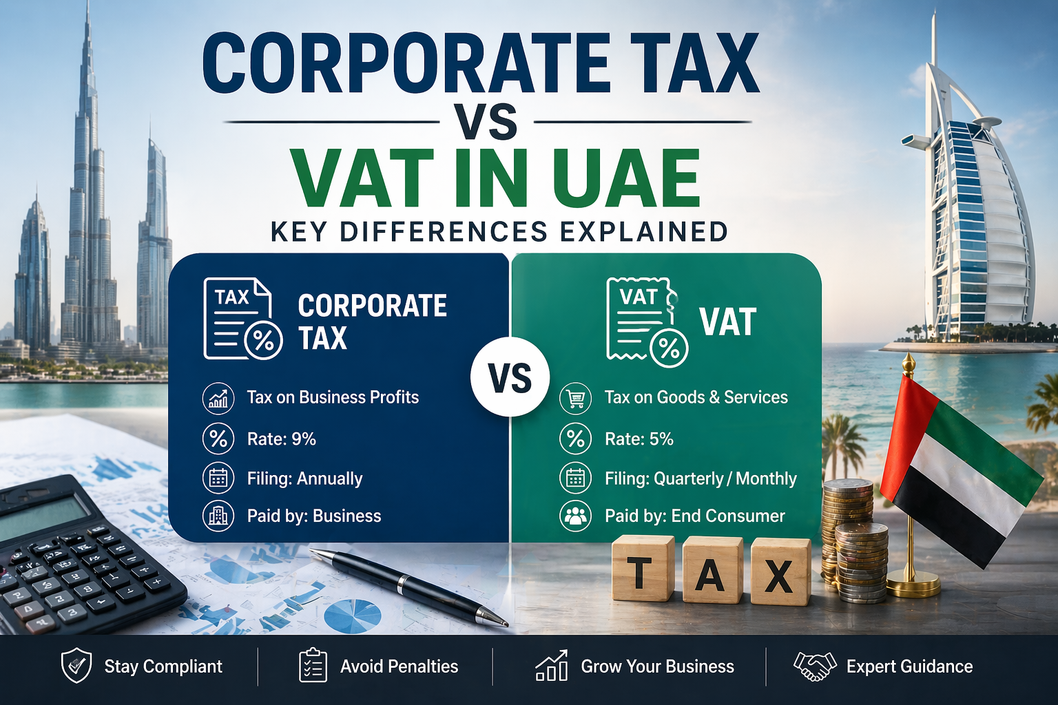 Corporate Tax vs VAT in UAE: Key Differences Explained (2026 Guide)